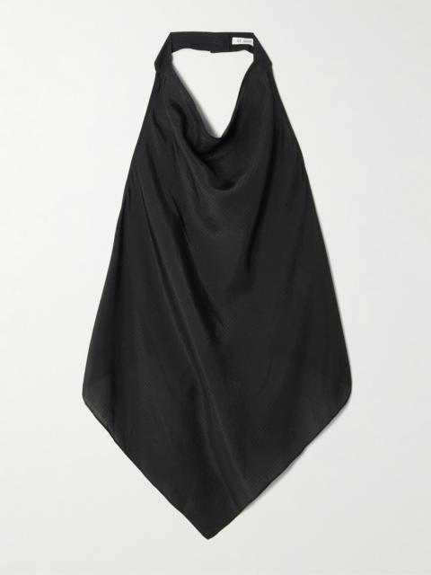 Open-back Textured-silk Halterneck Top