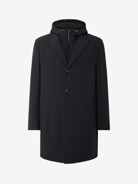 Blue technical fabric coat with detachable vest