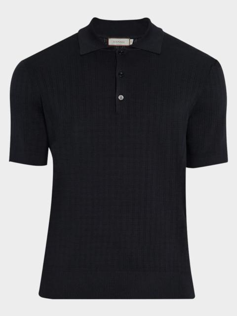 Men's Grid Jacquard Polo Sweater