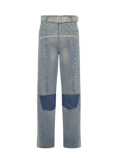 Regenerated Denim Belted Baggy Jeans