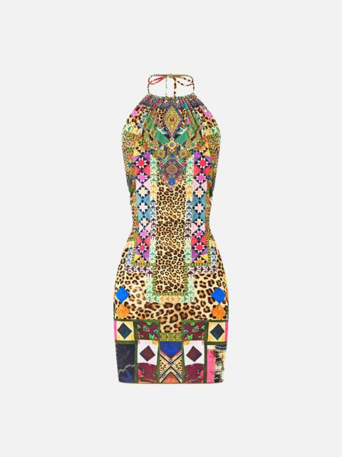 HALTER BEACH MINI DRESS W CUT OUT WAIST TRIM