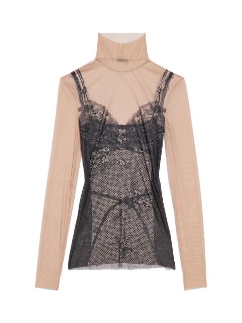 Women's Trompe L'œil Lingerie Top in Black/light Beige