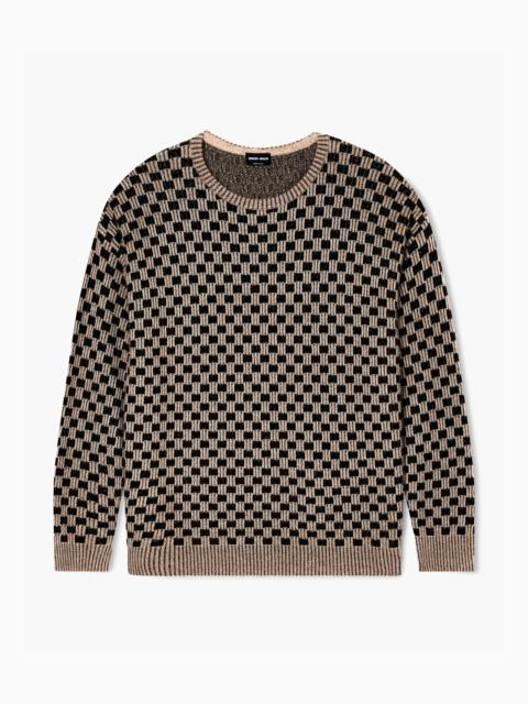 CREW-NECK JUMPER IN CASHMERE AND SILK BLEND JACQUARD