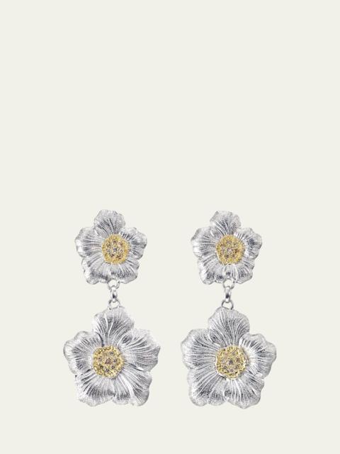 Blossoms Gardenia Silver, Gold and Brown Diamond Pendant Earrings