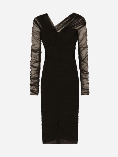 Draped midi dress in cotton tulle