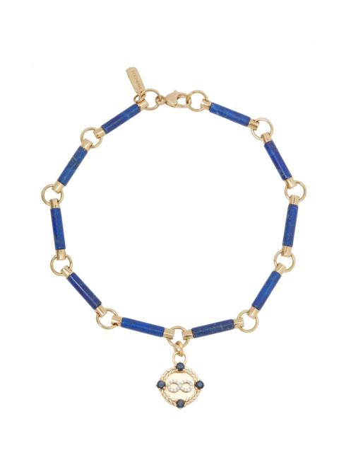 Sapphire Lapis Infinity Braided Wheat Miniature Medallion Bracelet