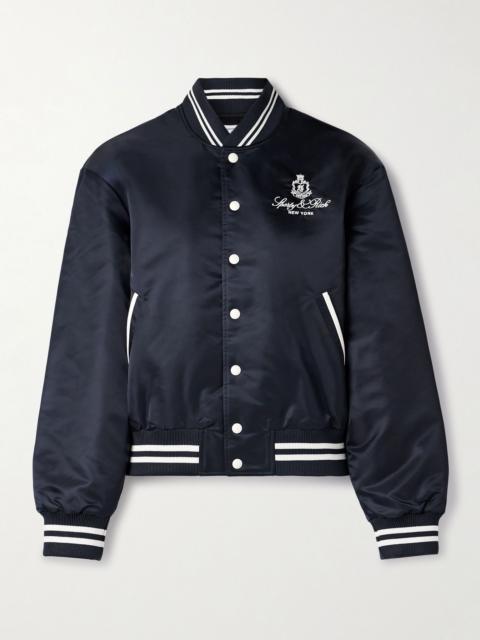 Vendome embroidered striped shell bomber jacket Navy