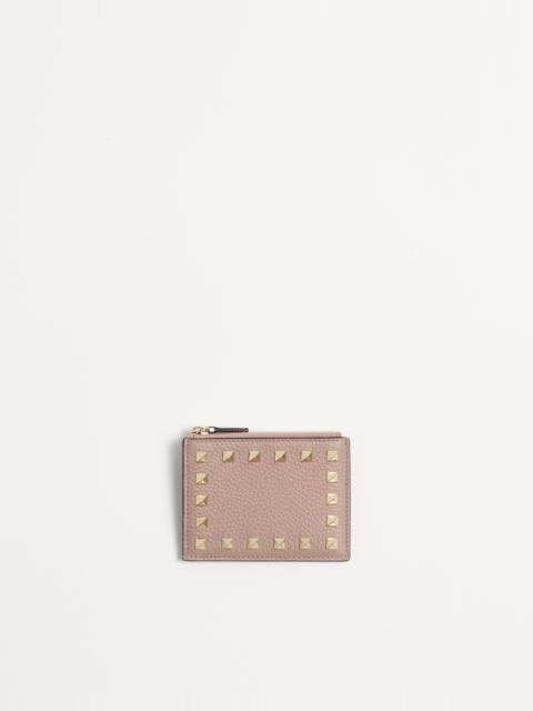 ROCKSTUD GRAINY CALFSKIN CARDHOLDER WITH ZIPPER