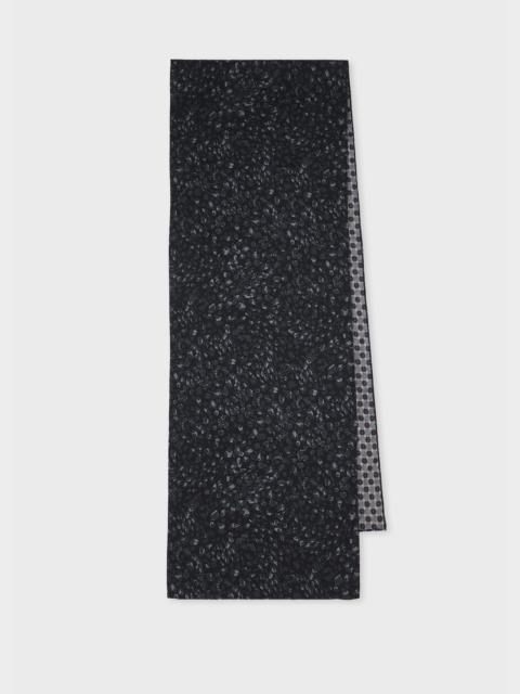 Dark Blue Wool-Blend Leopard Scarf