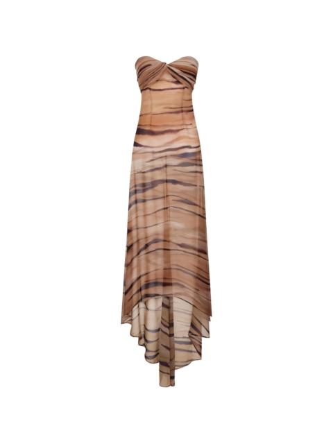 strapless tiger-print maxi dress
