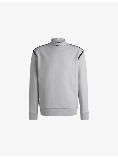 Rubberised-branding striped-trim stretch cotton-blend sweatshirt