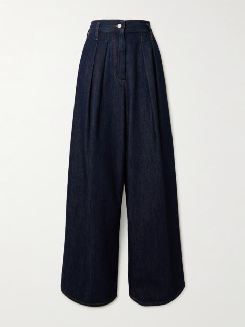 Pleated Denim Wide-leg Pants