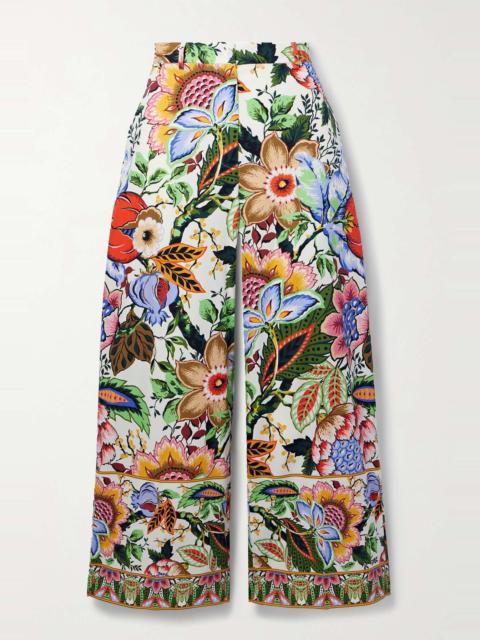 Cropped floral-print cotton-poplin wide-leg pants