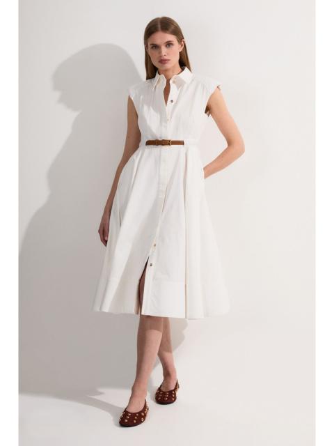 Tailored Cotton Belted Collared Full Midi Dress