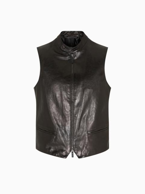 ZIP-UP GILET IN PLONGE NAPPA CALFSKIN