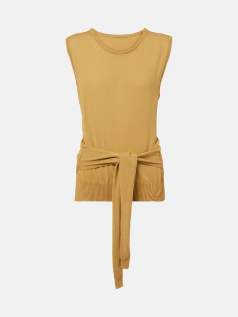 Knitted tie-detail cotton top