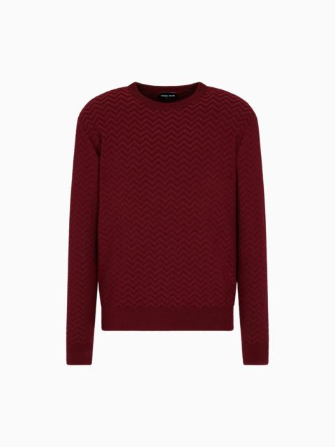 PLATED CHEVRON VIRGIN WOOL, CREW-NECK JUMPER