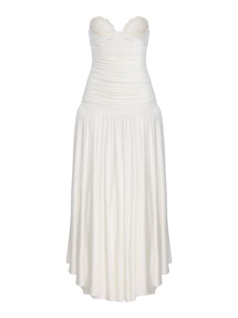 Exclusive Riviera Crochet-Trim Jersey Maxi Dress white