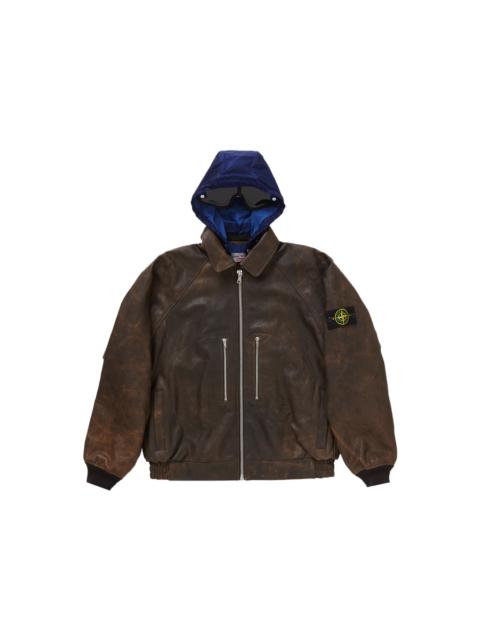 Supreme Stone Island Leather Bomber Jacket Brown
