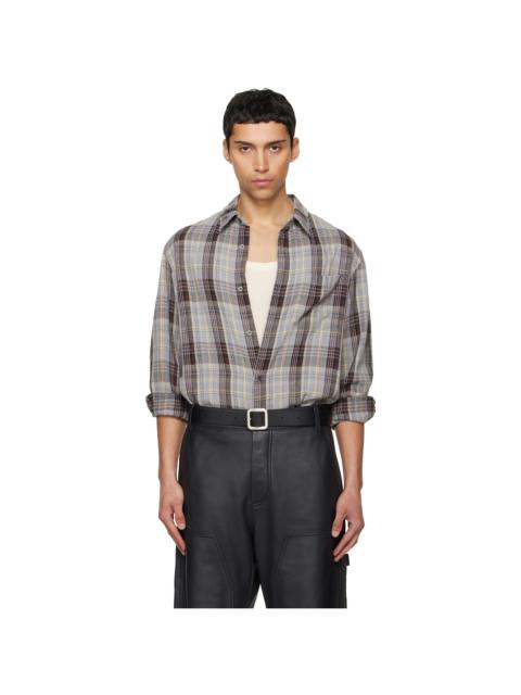 Gray Washed Cotton Blend Check Shirt