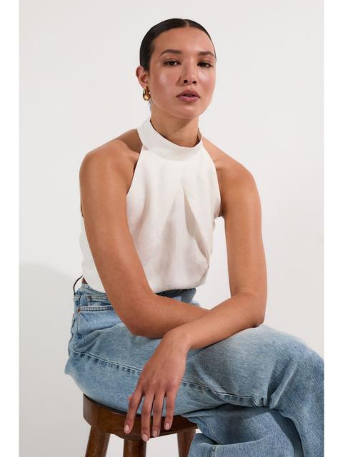 Viscose Linen Cross Front Halter Neck Woven Top