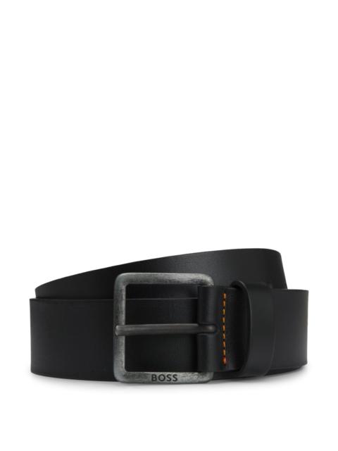 LEATHER BELT WITH LOGO BUCKLE