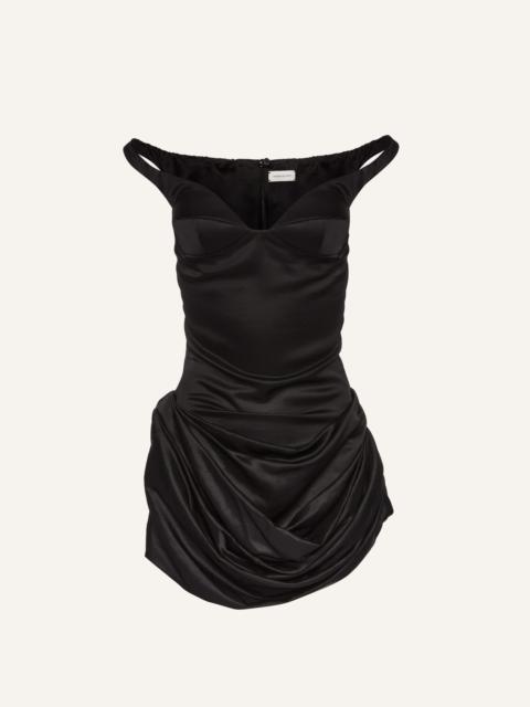 Off-shoulder bustier dress in black
