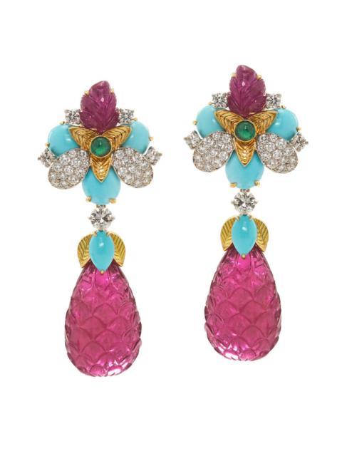 Diamond Turquoise Ruby Blossom Earrings