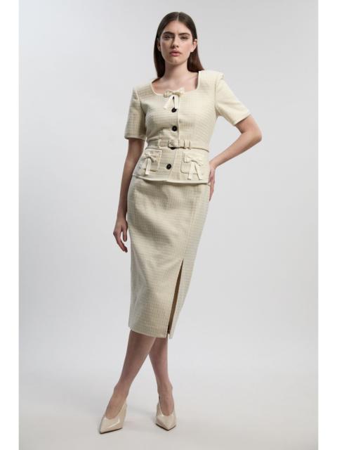 Tailored Tweed Bow Detail Midi Pencil Dress