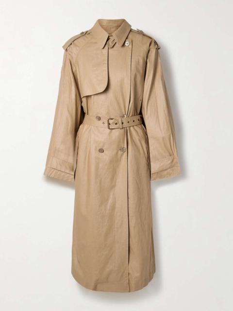Freanne belted double-breasted linen-blend trench coat Sand