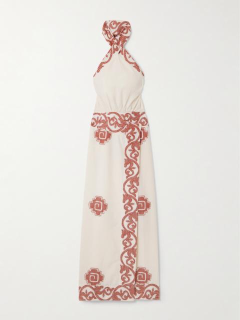Reinventing Embroidered Cotton Halterneck Maxi Dress