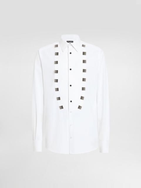 Cotton tuxedo shirt with bejeweled appliqués