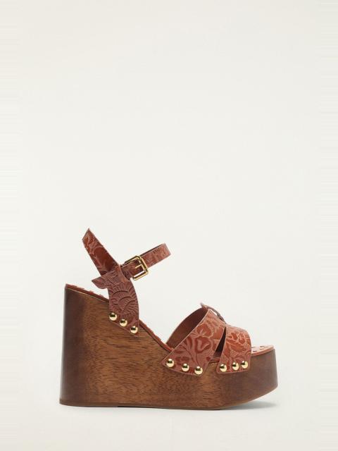 Brown Embossed Wedge Sandal