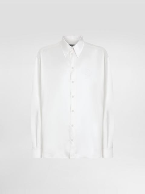 Silk shirt with logo embroidery