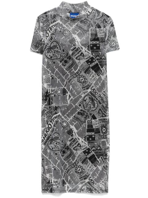 newspaper-print mesh mini dress