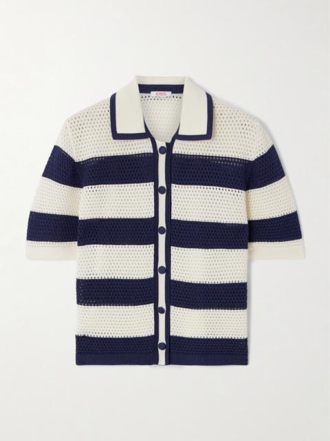 Bayadere Mouette striped open-knit cotton-blend polo shirt Blue