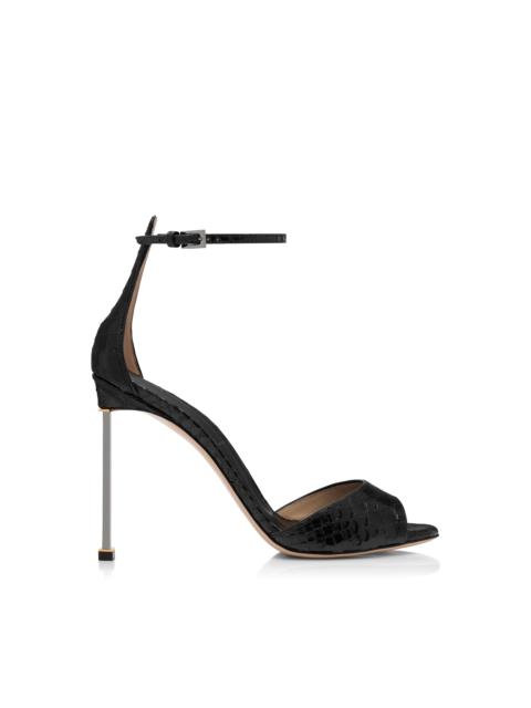 SEMI SHINY PRINTED PYTHON SPIRE ANKLE STRAP SANDAL