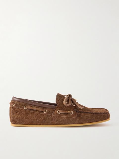 Embellished Logo-embossed Suede Boat Shoes