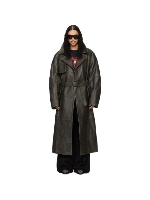 Khaki Bastard Military Leather Trench Coat