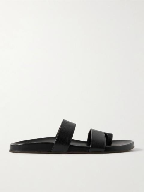 Hugh textured-leather slides Black
