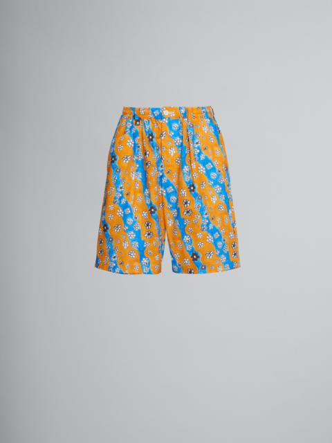 POPLIN SHORTS WITH STRIPY FLOWERS PRINT