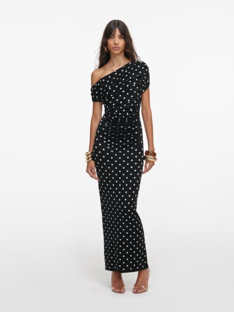 Polka Dot Draped Knit Midi Dress