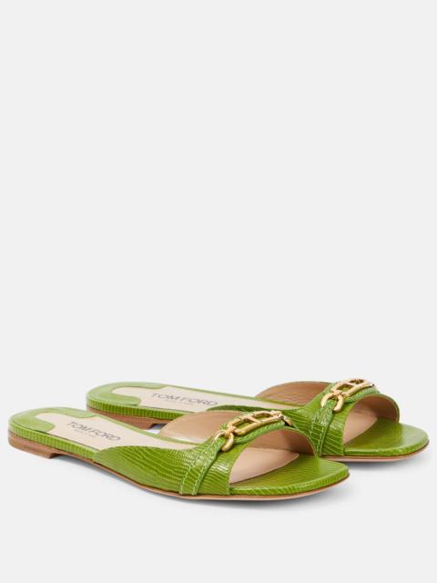 Whitney snake-effect leather slides