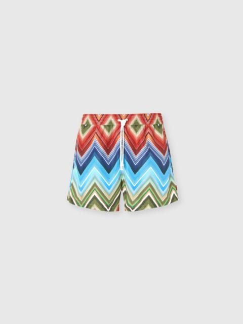 Mid-length swim shorts with macro zigzag print