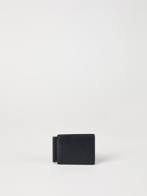 Grained leather money clip wallet