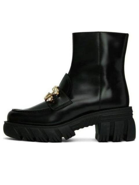 (WMNS) Gucci Mid Heel Ankle Boot With Belt 'Black Leather' 700270-DKS00-1000
