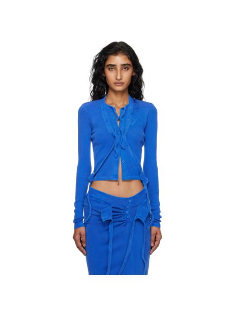 Blue Double Closure Rib Cardigan