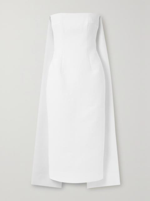 Xanthe Strapless Cape-effect Cloqué Midi Dress
