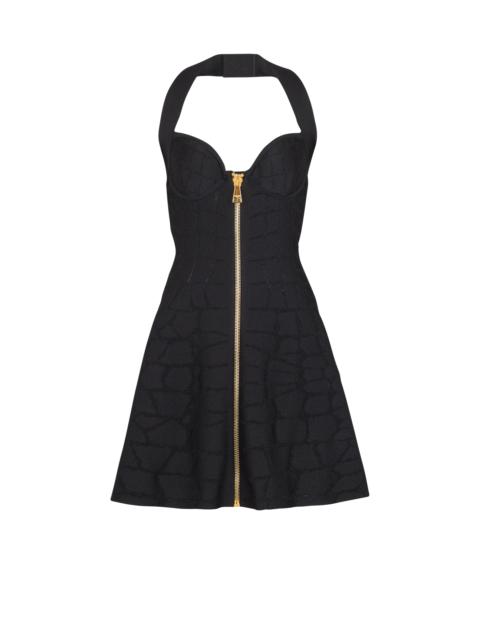Flared halterneck dress in crocodile knit