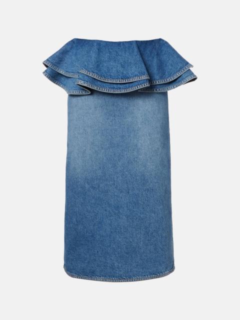 Peplum denim midi skirt